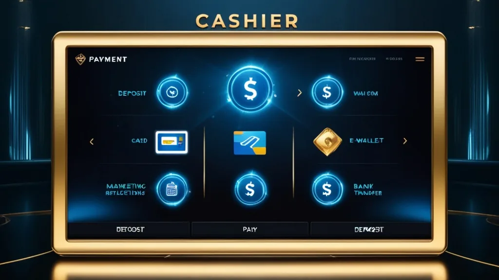 Casino cashier screen showing deposit methods and payment icons