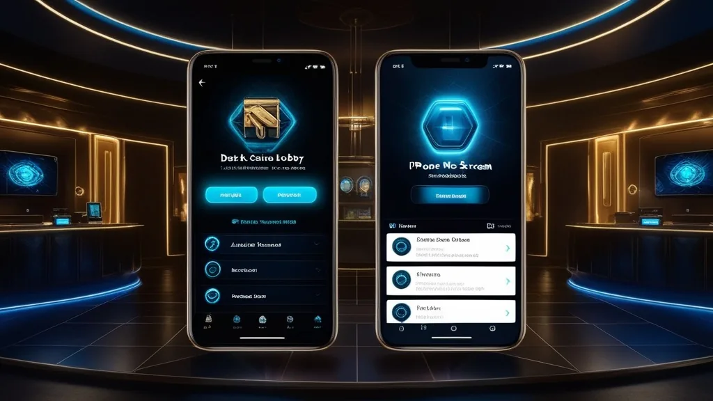 Smartphone screen showing Android and iPhone app download options in a casino-themed setting