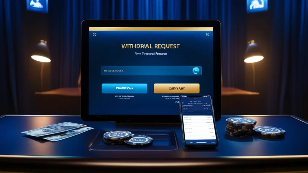 Player submitting a withdrawal request at a casino cashier screen