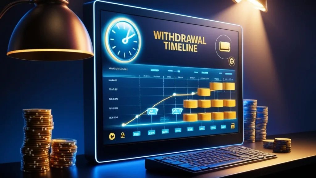 Digital screen showing casino withdrawal timing and payment processing